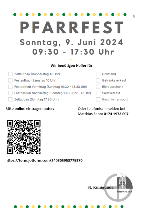 Helferliste Pfarrfest 2024